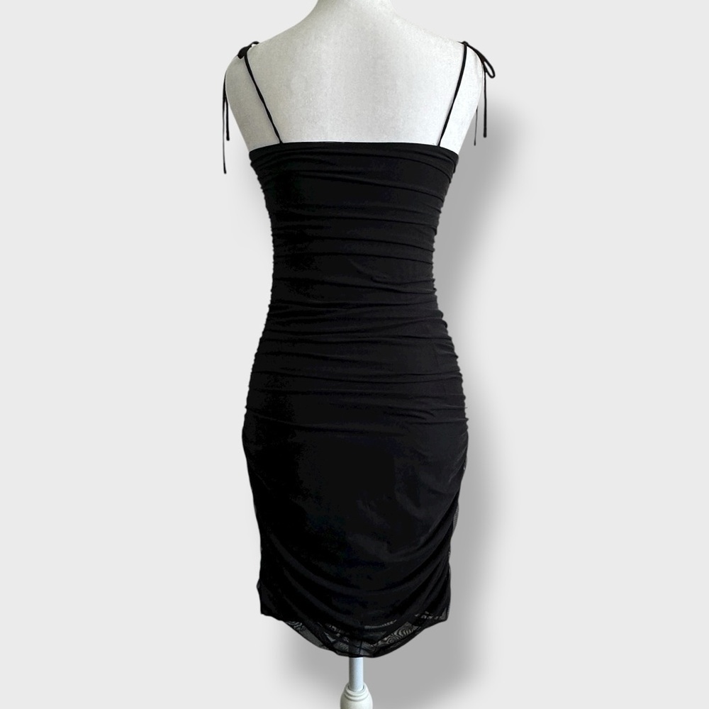 Aritzia Sunday Best Caruso Black Mini Dress Women’s Small Ruched Bodycon Stretch View 4
